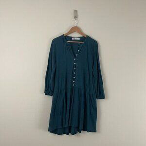 Free People Beach Henley Button Front Tunic Dress Turquoise Size XS